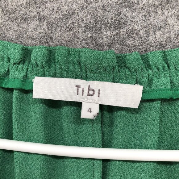 TIBI Savanna Crepe Ruffle Neck Midi Dress Green Womens Size 4 Long Sleeve - Picture 7 of 12